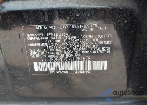 2015 Subaru Xv Crosstrek Hybrid Touring из США, поврежденный, VIN JF2GPBPC2FH261678